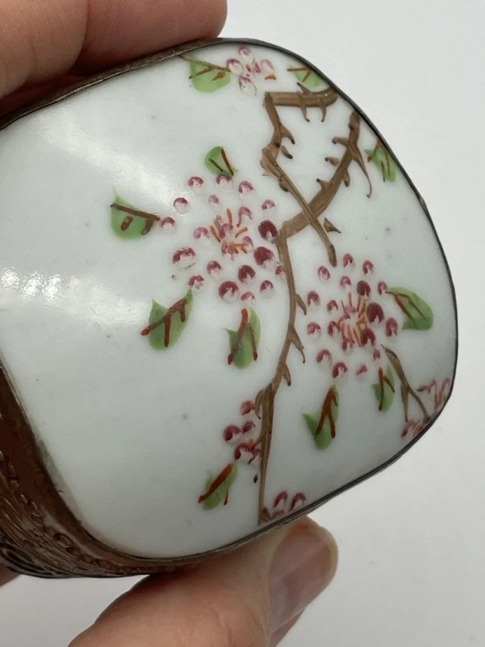 Vintage Chinese Porcelain Shard Trinket Box Tree Branch Floral Print
